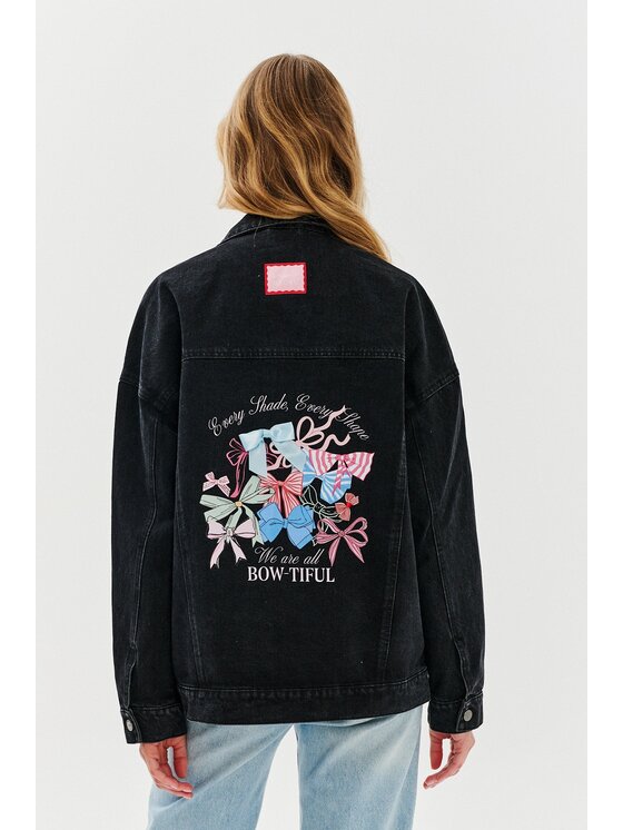NAOKO NAOKO Džínsová bunda Bow-Tiful Čierna Regular Fit