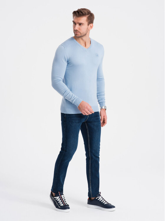 Ombre Ombre Sweter OM-SWBS-0107 Niebieski Regular Fit