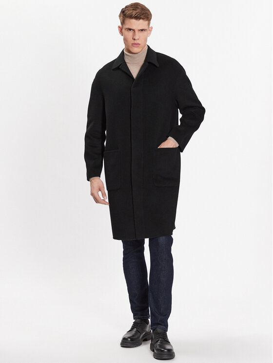 Calvin Klein Calvin Klein Vlněný kabát K10K111601 Černá Regular Fit