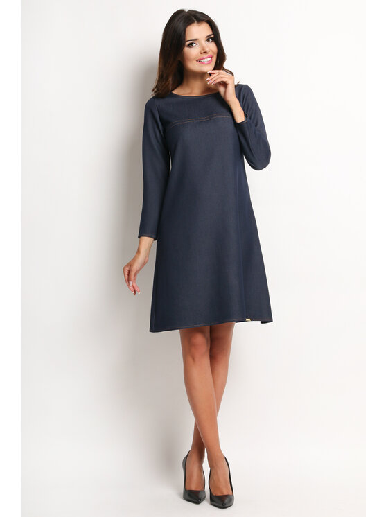 Awama Awama Sukienka A114 Granatowy Basic Fit