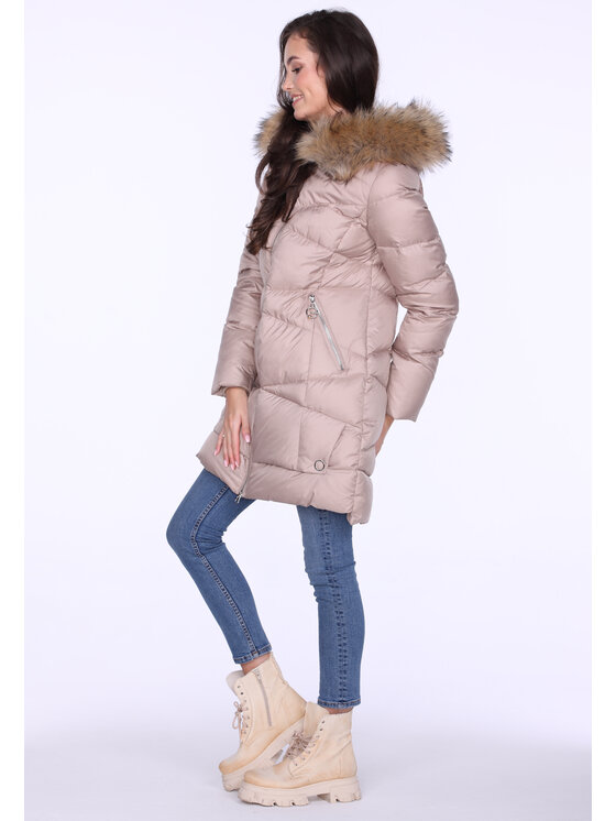Perso Perso Kurtka puchowa LEKKO TALIOWANA ELEGANCKA PUCHOWA KURTKA DAMSKA Beżowy Fitted Fit