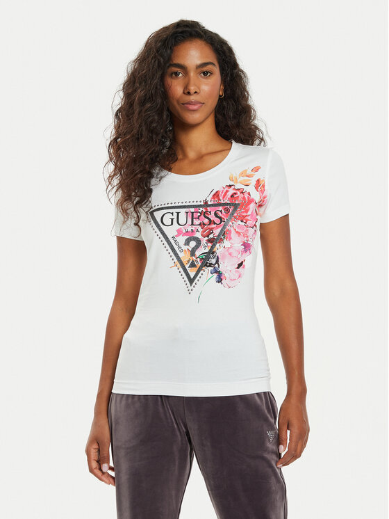 White guess logo t shirt sales