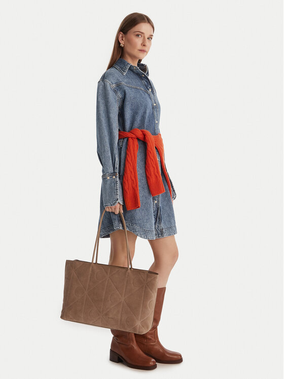 Calvin Klein Calvin Klein Kabelka Emblem Aop Embossed Suede Tote LV04F3334G Béžová