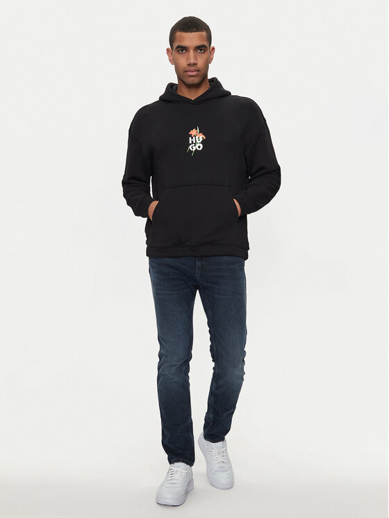 HUGO Hugo Pulóver Diblossomy 50517408 Fekete Oversize