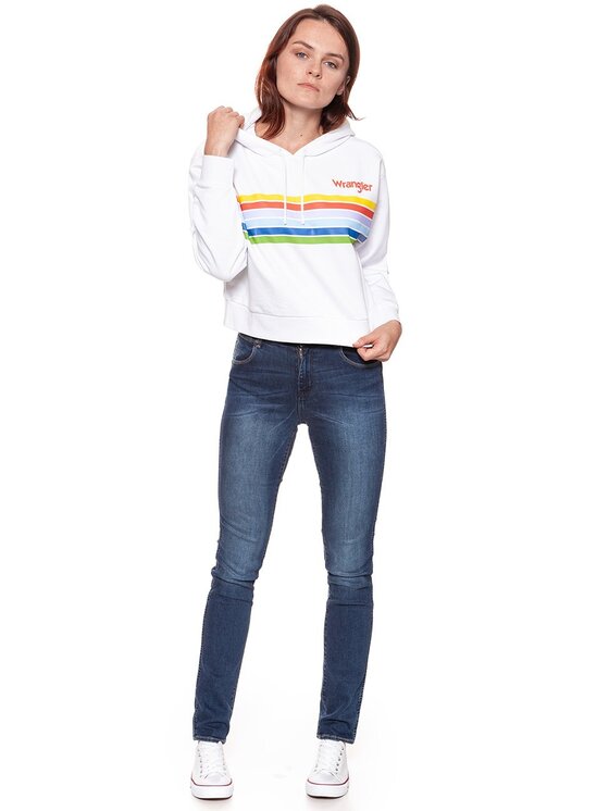 Wrangler Wrangler Felpa CROPPED HOODY Bianco Regular Fit