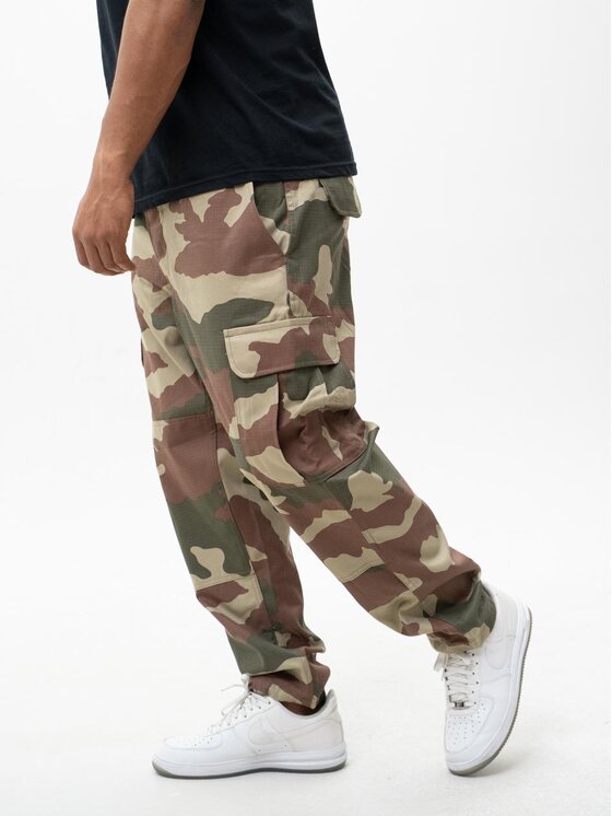 Jigga Wear Jigga Wear Spodnie cargo Spodnie Bojówki Rip-Stop Taktyczne Outdoor Militarne Moro Męskie Zielone Brązowe Camo M Khaki Regular Fit