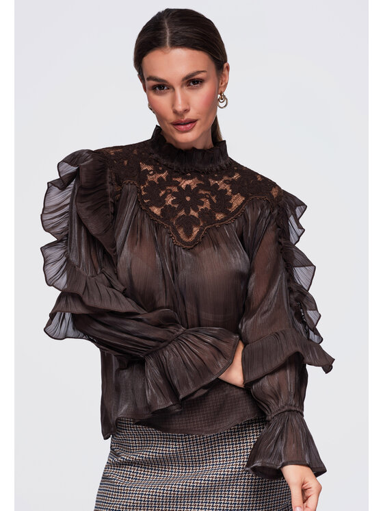 Ombre Ombre Koszula OW-SH-E0072 Brązowy Relaxed Fit