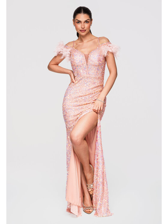 Ombre Ombre Sukienka wieczorowa LA-OM-DLR326 Różowy Slim Fit