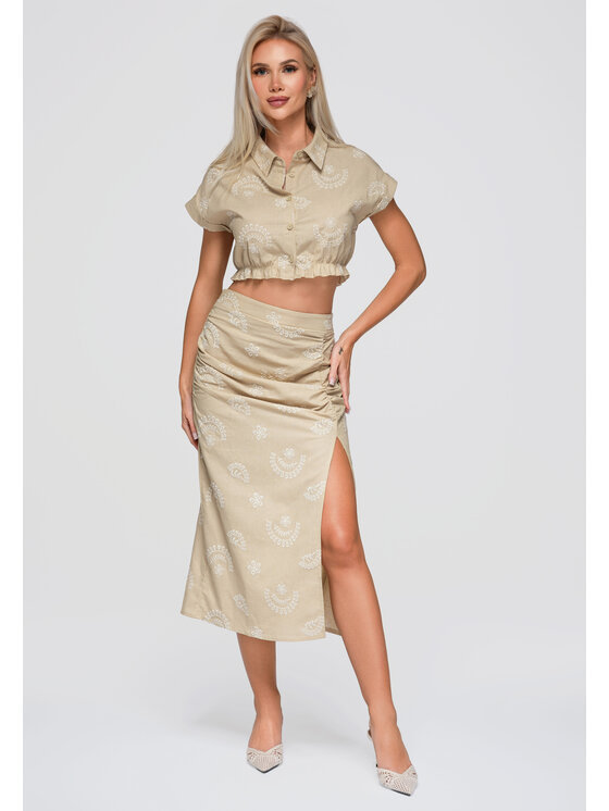 Ombre Ombre Spódnica midi OW-GL-E0019 Beżowy Slim Fit