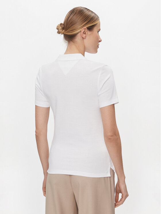 Tommy Hilfiger Tommy Hilfiger Тениска с яка и копчета 1985 WW0WW42047 Бял Slim Fit