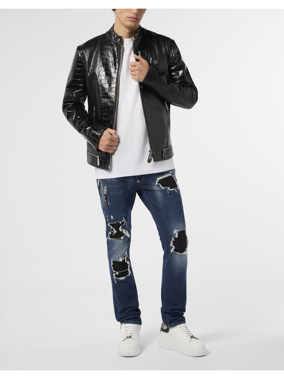 PHILIPP PLEIN PHILIPP PLEIN Kurtka skórzana 29937 Czarny Slim Fit
