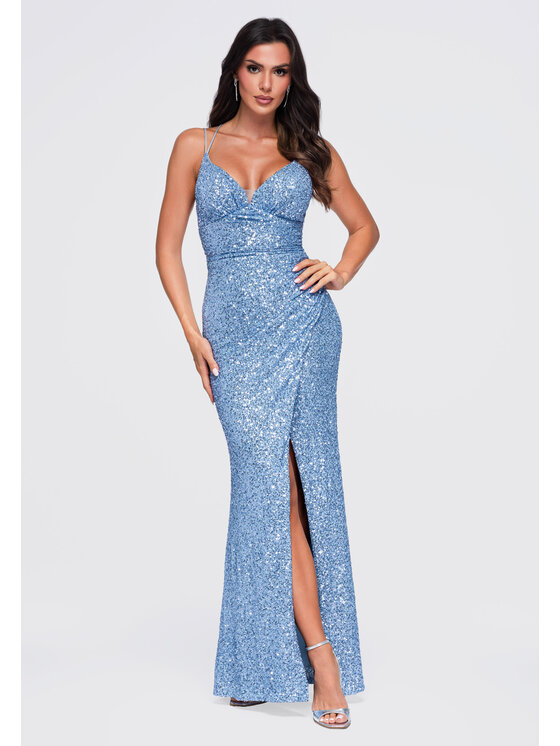 Ombre Ombre Sukienka wieczorowa LA-OM-DLR467 Niebieski Slim Fit