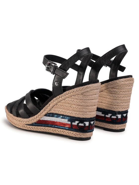 Tommy Hilfiger Espadrilles Tommy Sequins High Wedge Sandal FW0FW04843 Noir Modivo