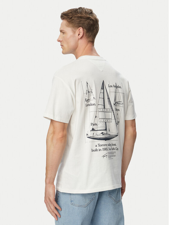 Tommy Jeans Tricou Sailboat DM0DM23184 Alb Regular Fit