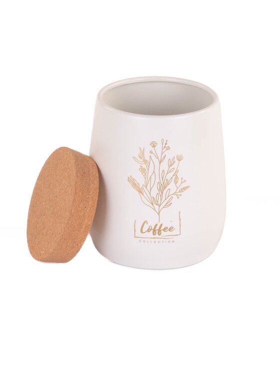 MIAhome MIAhome Pojemnik metalowy biały z korkową pokrywką 750 ml COFFEE Biały