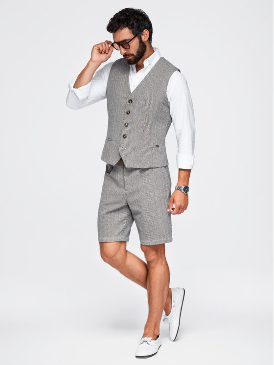 Ombre Ombre Kamizelka OM-BLZV-0155 Brązowy jasny Regular Fit