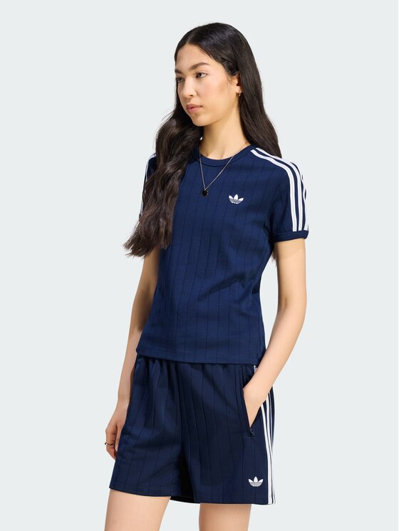 adidas adidas T-Shirt PINSTRIPE SHORT SLEEVE SLIM TEE Granatowy Slim Fit