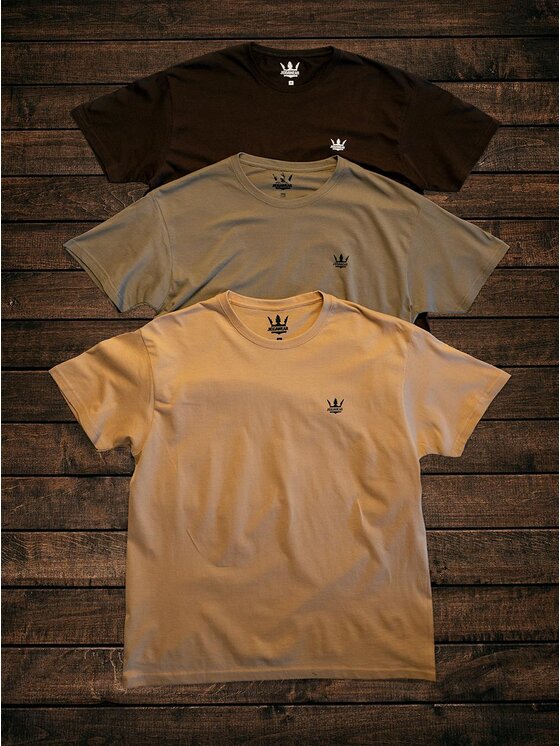 Jigga Wear Jigga Wear Komplet t-shirtów Zestaw 3 T-Shirtów Jigga Wear Mini Crown Brązowa / Beżowa / Zielona 2XL Beżowy Regular Fit