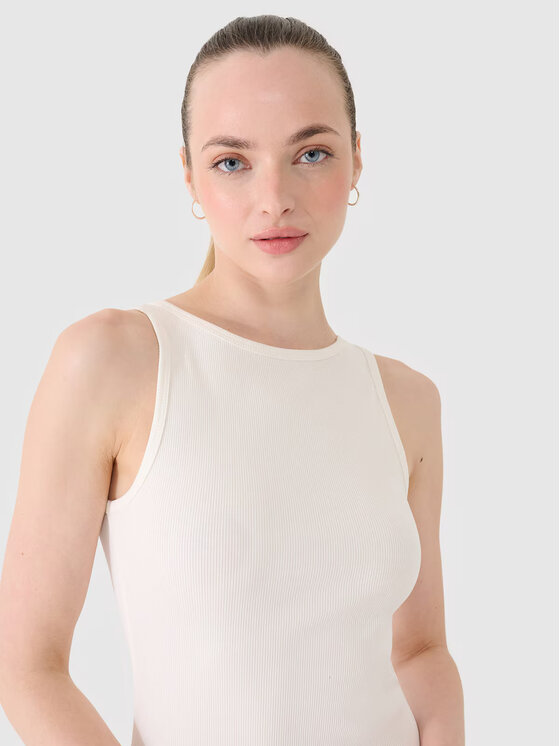 4F 4F Úpletové šaty 4FRSS25TDREF180-11S Biela Slim Fit