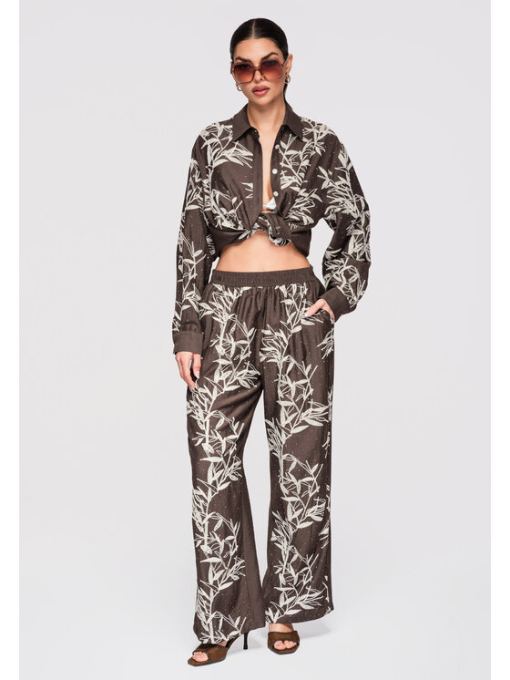 Ombre Ombre Spodnie materiałowe OW-PA-E0005 Brązowy Relaxed Fit