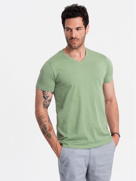 Ombre Ombre T-Shirt OM-TSBS-0145 Zielony Regular Fit