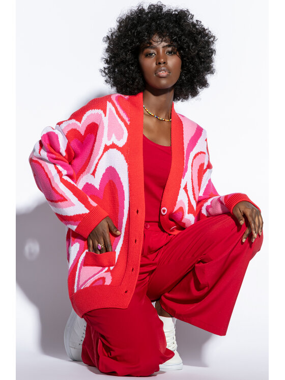 Fobya Fobya Kardigan F1811 Czerwony Loose Fit