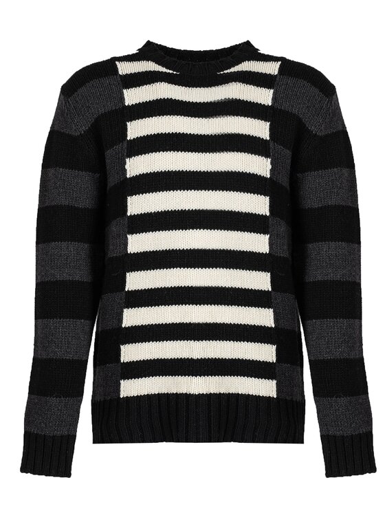 Les Hommes Les Hommes Svetr LLK113-654U | Wool Stripes Round Neck Jumper Černá Regular Fit