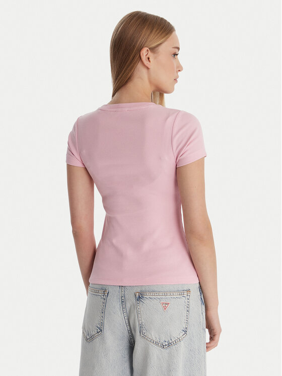 Guess Jeans Guess Jeans Marškinėliai W6RP21 KA0H1 Rožinė Slim Fit