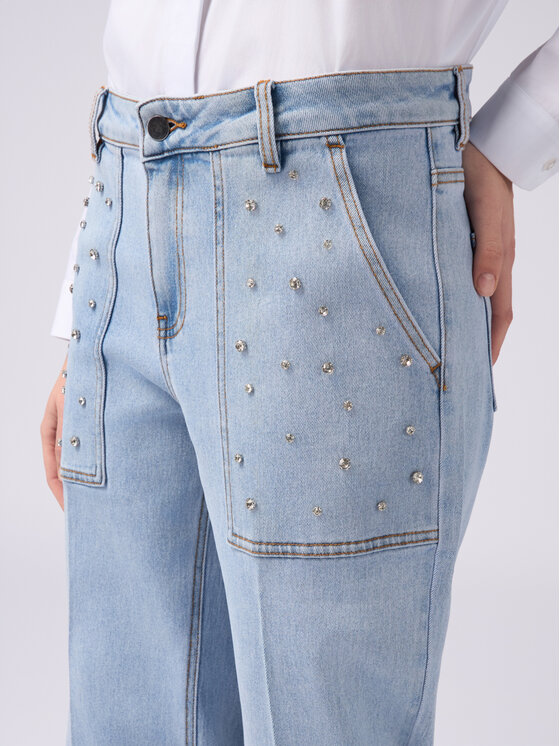 Oltre Oltre Jeansy P542R008382N004 Turkusowy Baggy Fit