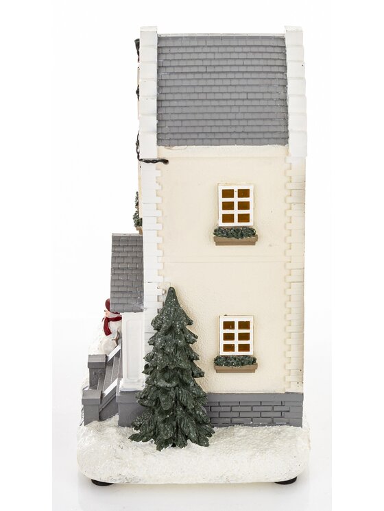 MIAhome MIAhome Dekoracja domek LED 26,5x23,5x14 cm z werandą i bałwankiem Biały