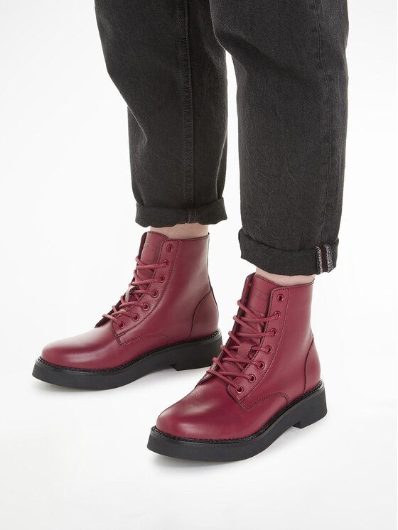 Tommy Jeans Tommy Jeans Botine Tjw Lace Up Flat EN0EN02310 Vișiniu