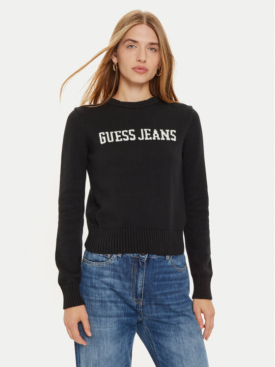 Guess Jeans Guess Jeans Pulover W4BR10 Z3HM1 Negru Regular Fit