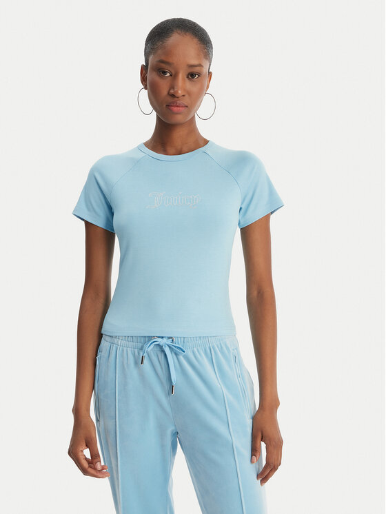 Juicy Couture Tricou Baby JCWCT126317 Albastru celest Slim Fit