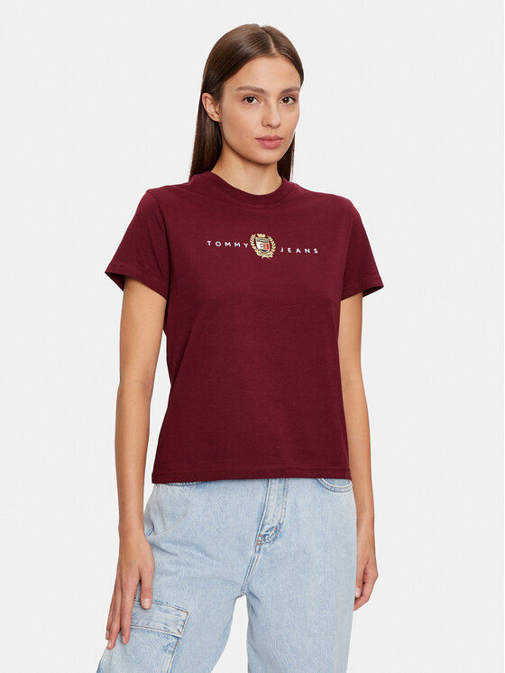 Tommy Jeans Tričko Crest Linear DW0DW18795 Bordová Regular Fit