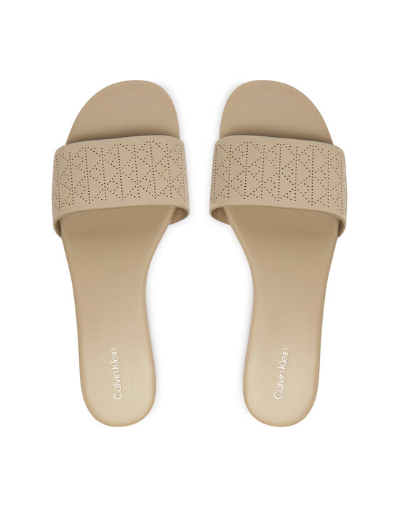 Calvin Klein Calvin Klein Nazouváky Org Flat Sndl One Bar Lth Aop HW0HW02857 Béžová