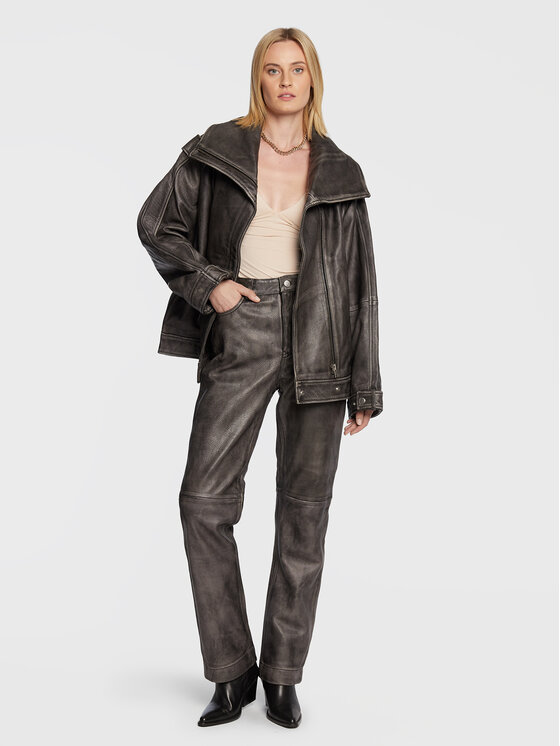 Remain Remain Kožené kalhoty Lynn RM1819 Černá Regular Fit