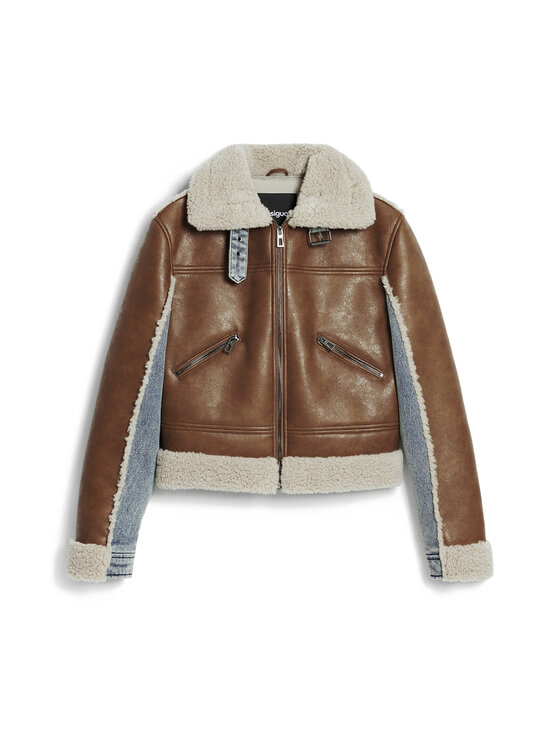 Desigual Desigual Bunda z imitace kůže Double 25WWEW39 Hnědá Regular Fit