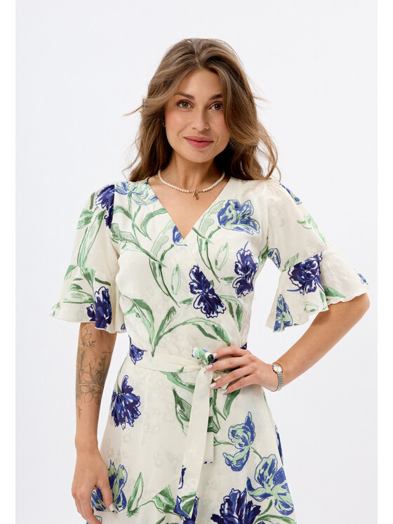 Mirons Mirons Sukienka koktajlowa Print Beżowy Feminine Fit