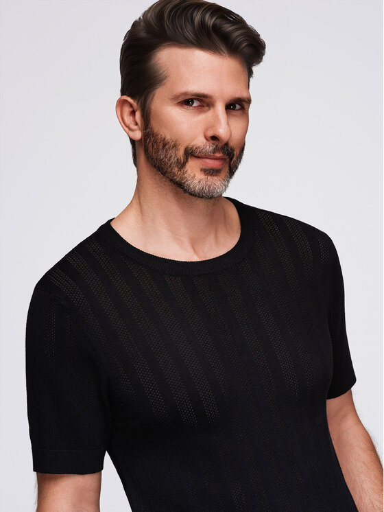 Ombre Ombre T-Shirt OM-TSCT-0251 Czarny Regular Fit
