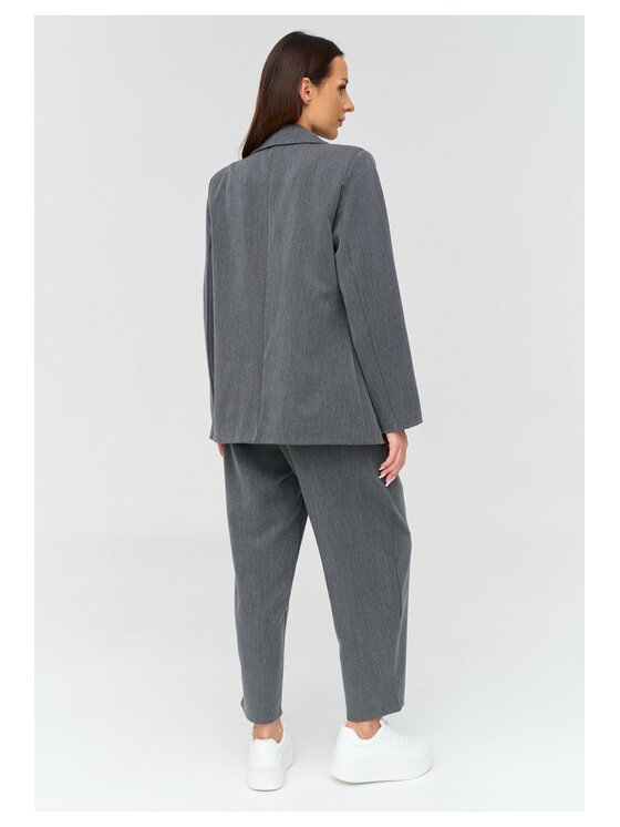 Makadamia Makadamia Komplet żakiet i spodnie materiałowe C90 Szary Loose Fit