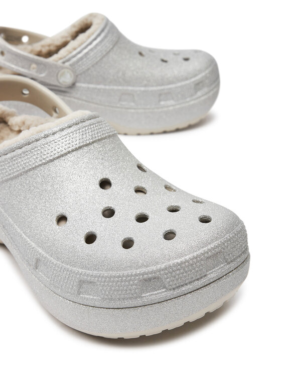Crocs Crocs Nazouváky Classic Platform Glitter Lined Clog W 210413 Stříbrná