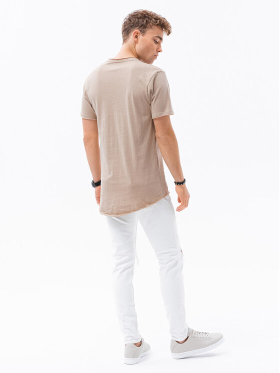 Ombre Ombre T-Shirt S1378 Beżowy Regular Fit