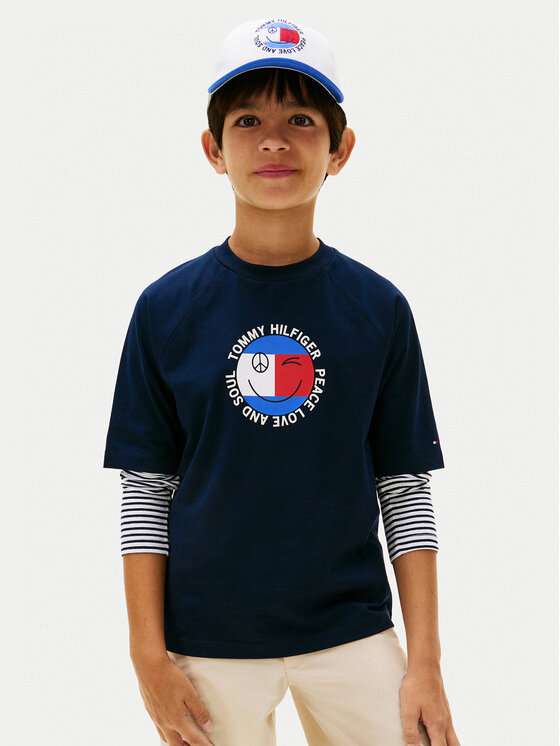 Tommy Hilfiger Tricou Smiley Flag KB0KB10269 Bleumarin Regular Fit