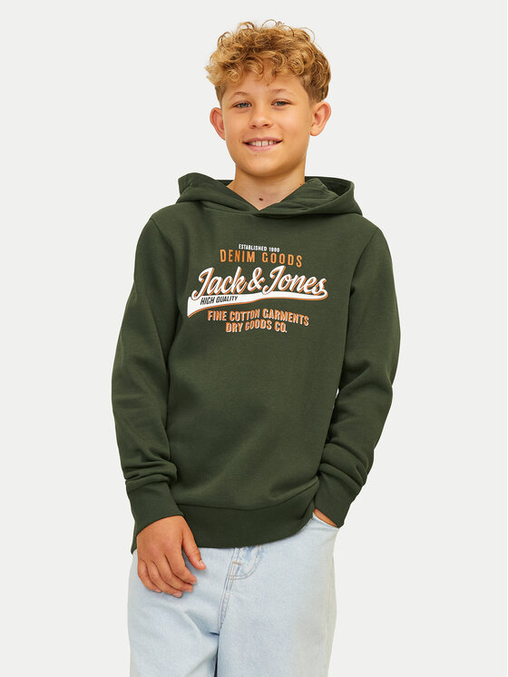 Jack&Jones Junior Džemperis ar kapuci Logo 12258824 Zaļš Regular Fit