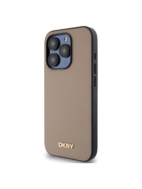 DKNY DKNY Etui na telefon Grained Metal Logo MagSafe Beżowy