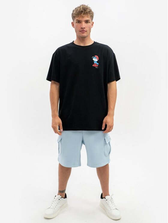 Smerfy Smerfy T-Shirt Koszulka Z Krótkim Rękawem Oversize Męska Czarna Smerfy Pickaback XXL Czarny Oversize