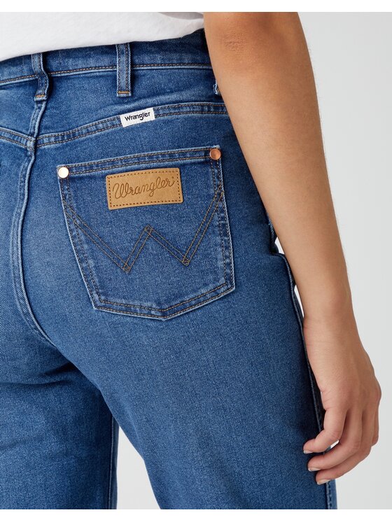 Wrangler Wrangler Jeansy Mom Straight Smoke Sea Niebieski Relaxed Fit