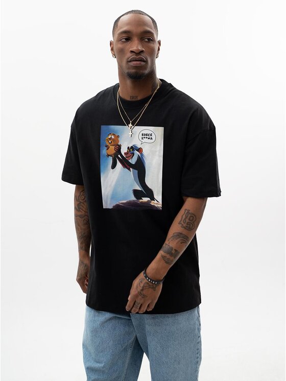 MyStars MyStars T-Shirt Koszulka Z Krótkim Rękawem Oversize Męska Czarna MyStars Bober L Czarny Oversize