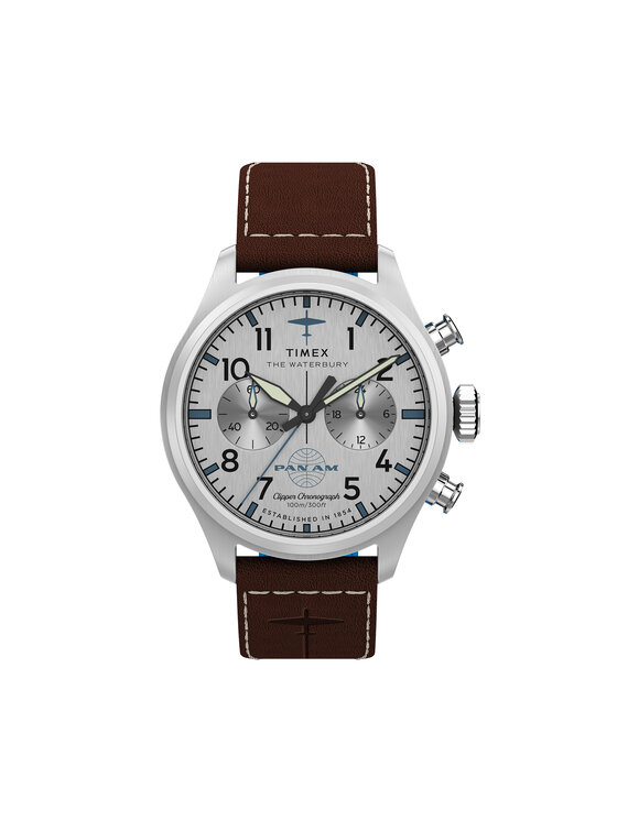 Timex Timex Ročna ura Timex x Pan Am® Waterbury Ace Chronograph TW2Y38700 Rjava
