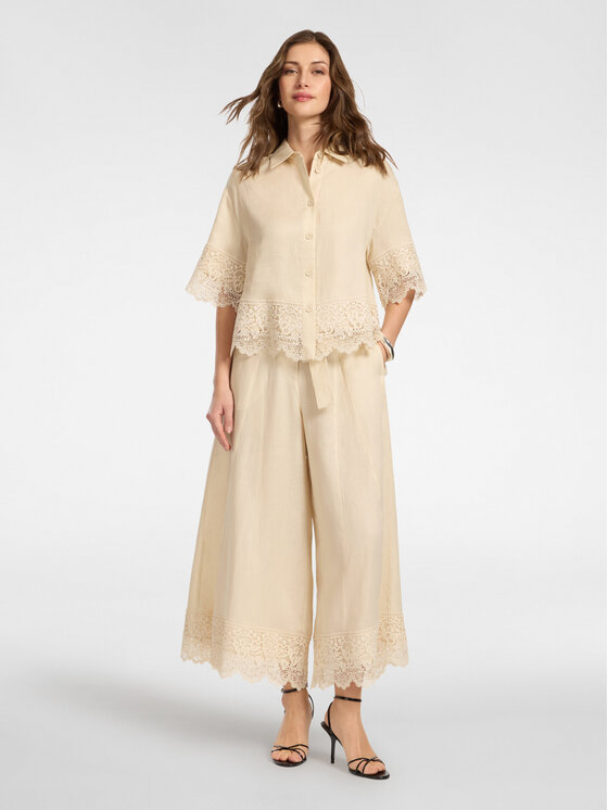 Elena Mirò Elena Mirò Spodnie materiałowe P184P000417N002 Kremowy Regular Fit
